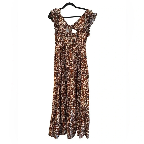 Love the Label Anthropologie Mirabelle Ruffled Maxi Dress Brown Size Medium - Picture 5 of 10
